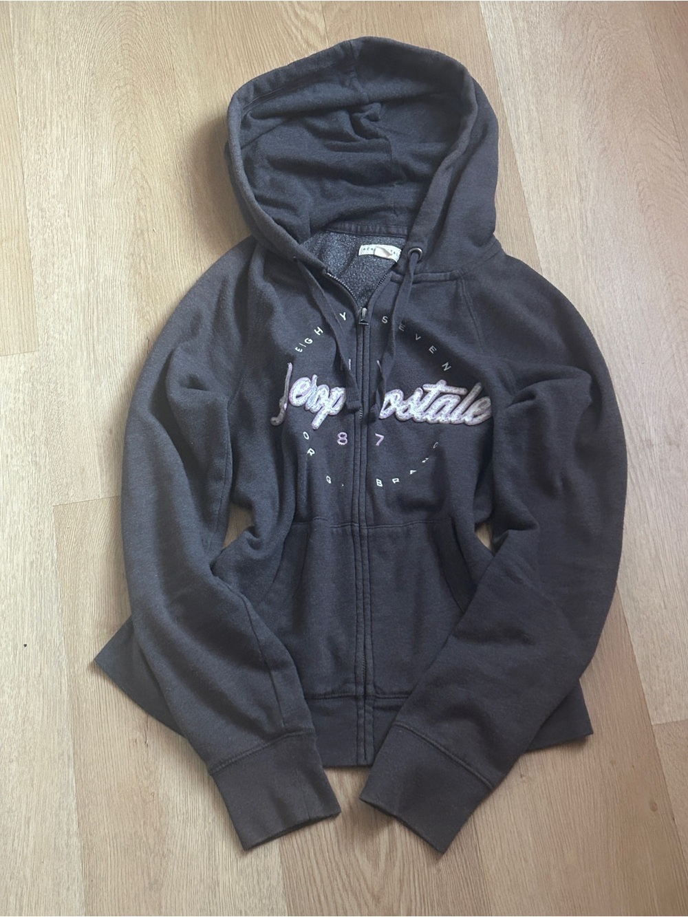 Aeropostale Girls' Charcoal Gray Hooded Zip-Up Sweatshirt (Vintage)